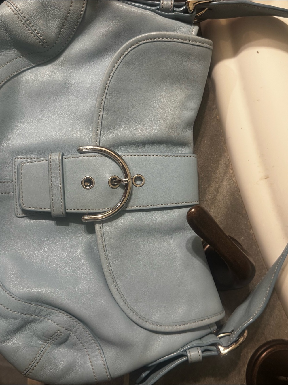Light Blue Women's Leather SOHO Shoulder Bag - Classic Buckle Style